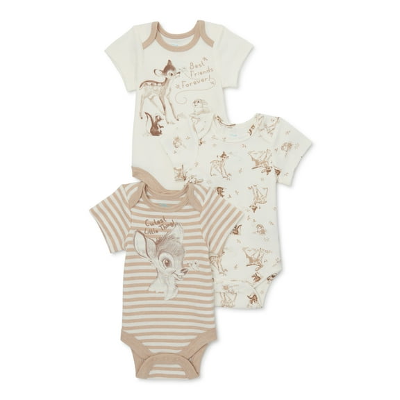 Disney Baby Wishes   Dreams Bambi Infant Baby Short Sleeve Bodysuits, 3-Pack, Sizes Newborn-12 Months