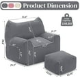 thumbnail image 5 of Bean Bag Chair with Ottoman Bean Bag with Footstool for Adults Teens, Bean Bag Sofa with Washable Cover, Pocket, Handle for Bedroom, Living Room, Gray, 5 of 10
