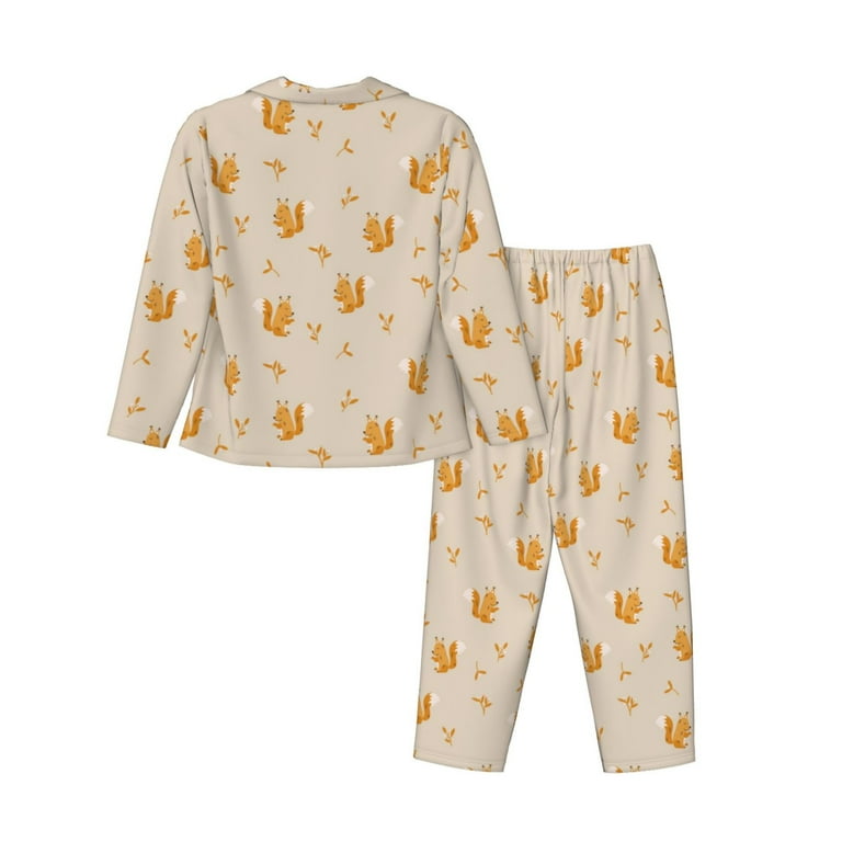 Goofa Squirrel Animal Printed Women s 2 Piece Pajama Set Super Pajamas Women s Long Sleeve Sleepwear Soft Button Down Loungewear Pjs Lounge Set