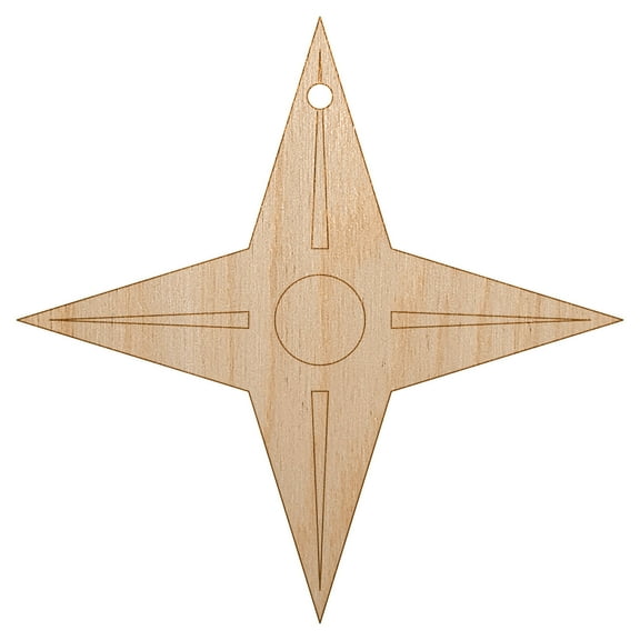 Four Point Ninja Star Wood Holiday Christmas Tree Ornament Unfinished DIY Pre-Drilled Craft
