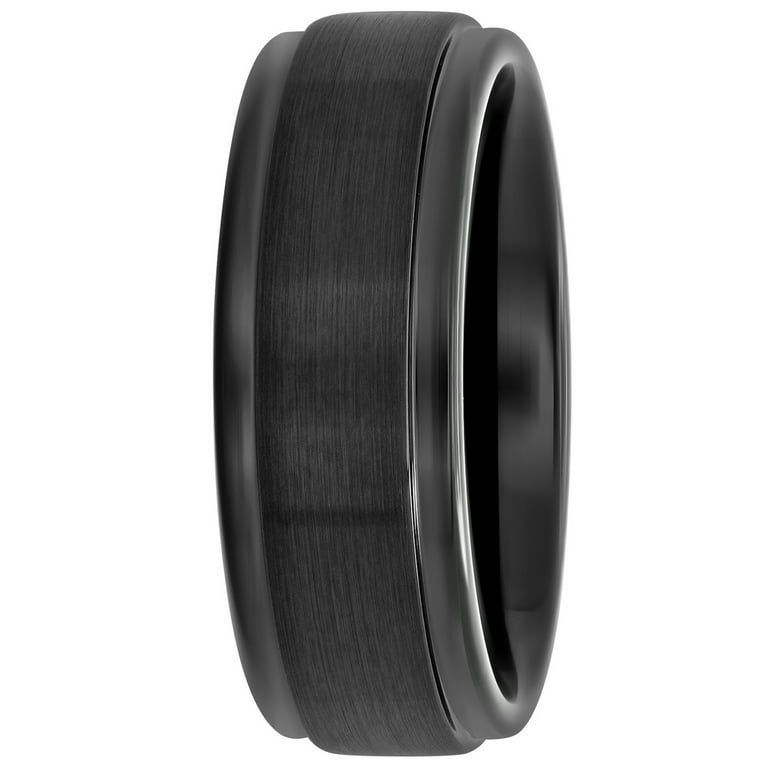 Men s Black Tungsten Step Edge Satin Comfort Fit 8MM Wedding Band