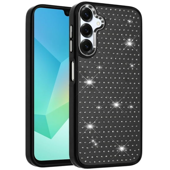 XPM for Samsung Galaxy A16 5G Phone Case, Bling Diamond Metallic, Full Sparkle Chrome Edged Hybrid Protective Shockproof Cover for Galaxy A16 (Black)