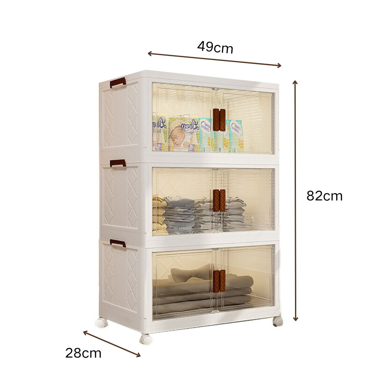 Jiarui 3 Tier Stackable Plastic Storage Bins with Lids, Collapsible Plastic Drawer Closet Organizers with Wheels