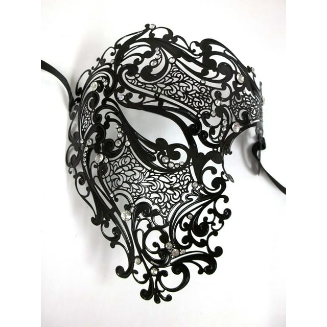 Black Phantom Laser Cut Metal Venetian Masquerade Mask Men Crystals ...