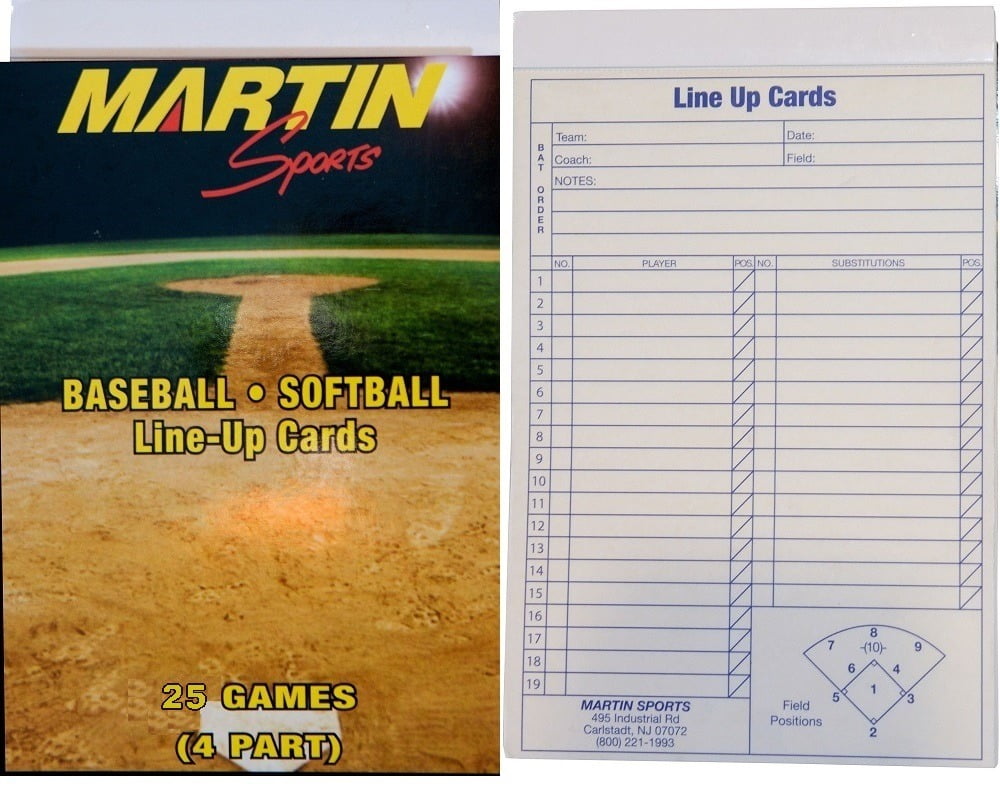 Martin Sports Baseball 4-Part Carbon Copy Softball 25 Game Line-Up Cards 