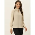 thumbnail image 3 of DARING DIVA Women's Stand Collar Long Sleeve Office Blouse S Khaki, 3 of 6