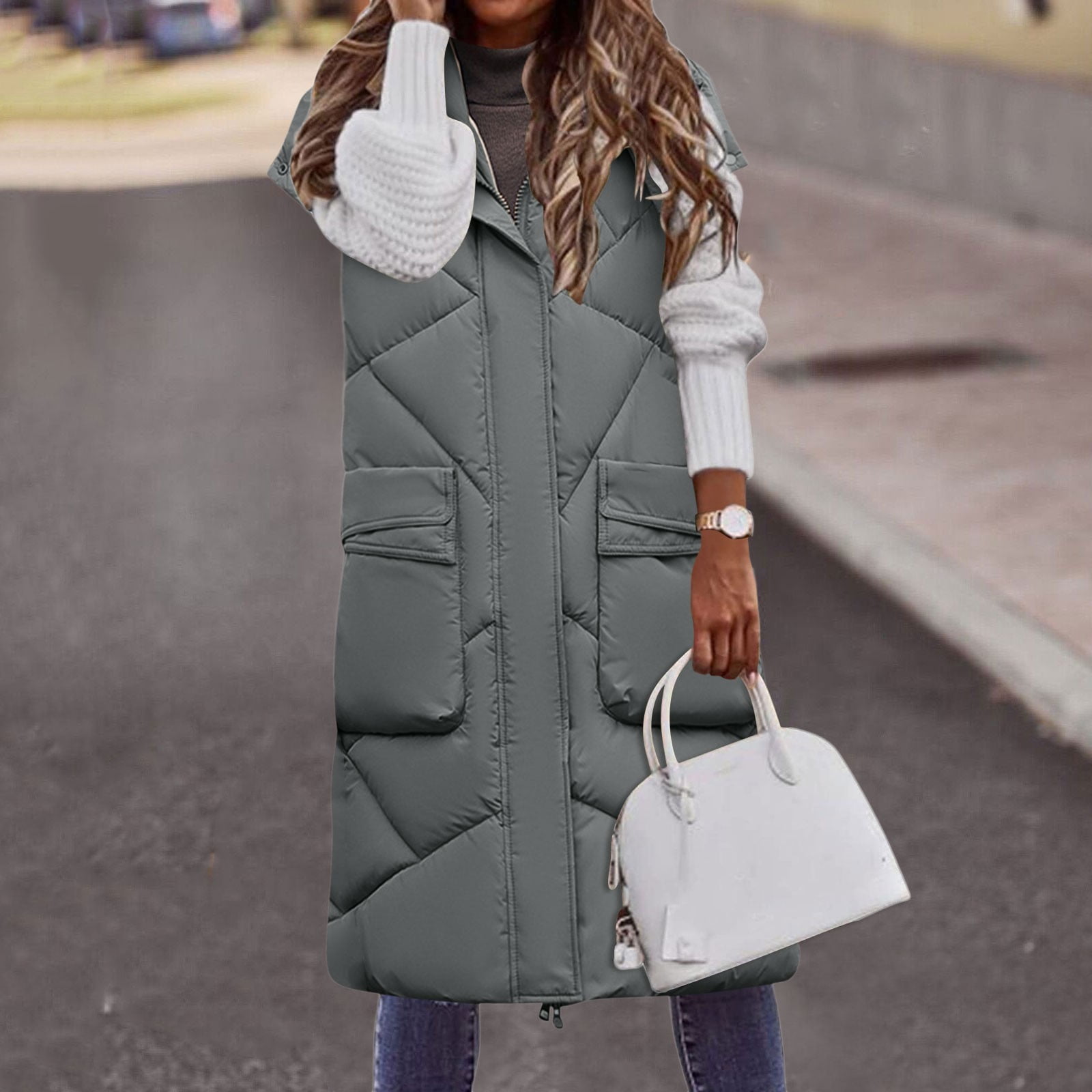 Gray puffer vest womens best sale