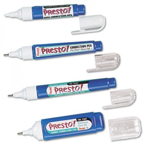 Pentel Presto! Jumbo Correction Pen, Fine Point, Metal Tip, White, 12  ml/0.4 fl.oz. 1 Pack (ZL31WBP-K6) 
