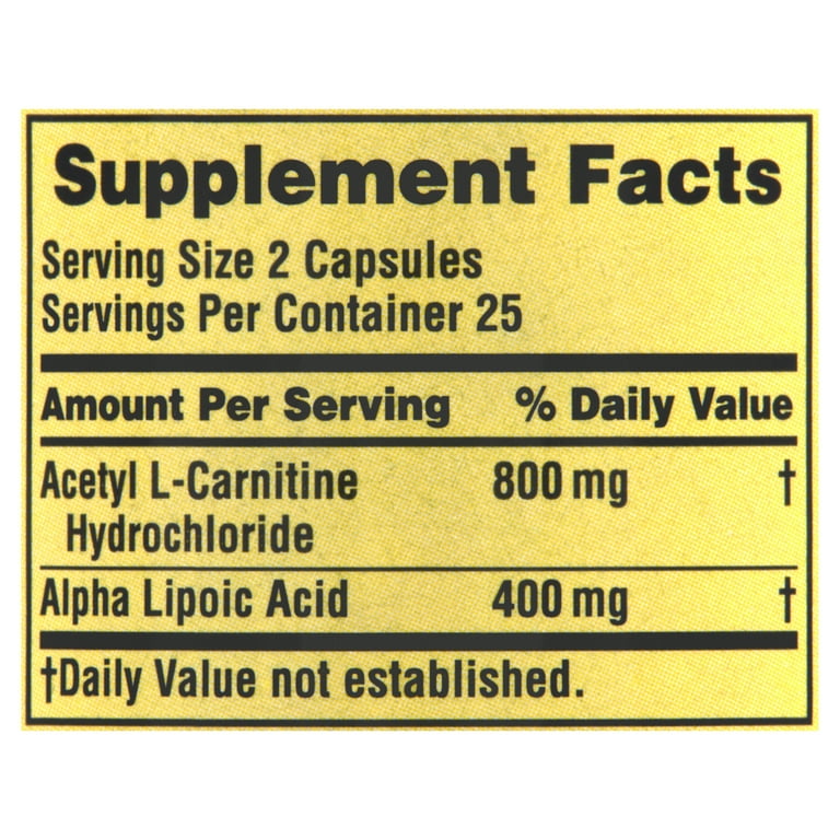 Spring Valley Acetyl L-Carnitine HCl and Alpha Lipoic Acid Dietary  Supplement, 50 Count HSA/FSA Eligible