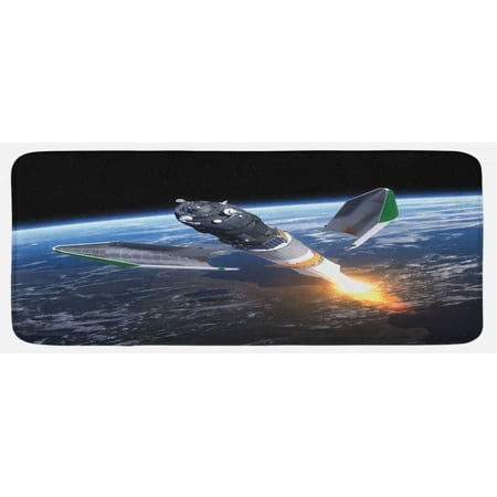

Outer Space Kitchen Mat Launch of Cargo Spacecraft in Progress Rocket Takes off Cosmos Universe Plush Decorative Kitchen Mat with Non Slip Backing 47 X 19 Black Grey Blue by Ambesonne