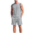 thumbnail image 3 of Sentmoon Mens Two Piece Summer Outfit Men T Shirts and Mens Short Athletic Set Sleeveless Color Block Tank and Pocket Shorts Drawstring Elastic Waist Breathable Casual Gym Running Travel Wear, 3 of 9