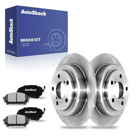 AutoShack 10.47" (266 mm) Rear Solid Brake Rotors   Ceramic Brake Pads | Replacement for 2004-2008 Subaru Forester 2004-2007 Subaru Impreza 2005-2006 Saab 9-2X | 6-PC Brake Kit