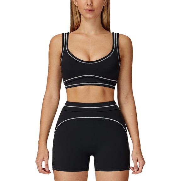 IDOPIP Womens Workout Sets Color Block Compression Sports Bra Matching High Waist Tummy Control Butt-Lifting Shorts 2 Piece Gym Yoga Pilates Running Outfits