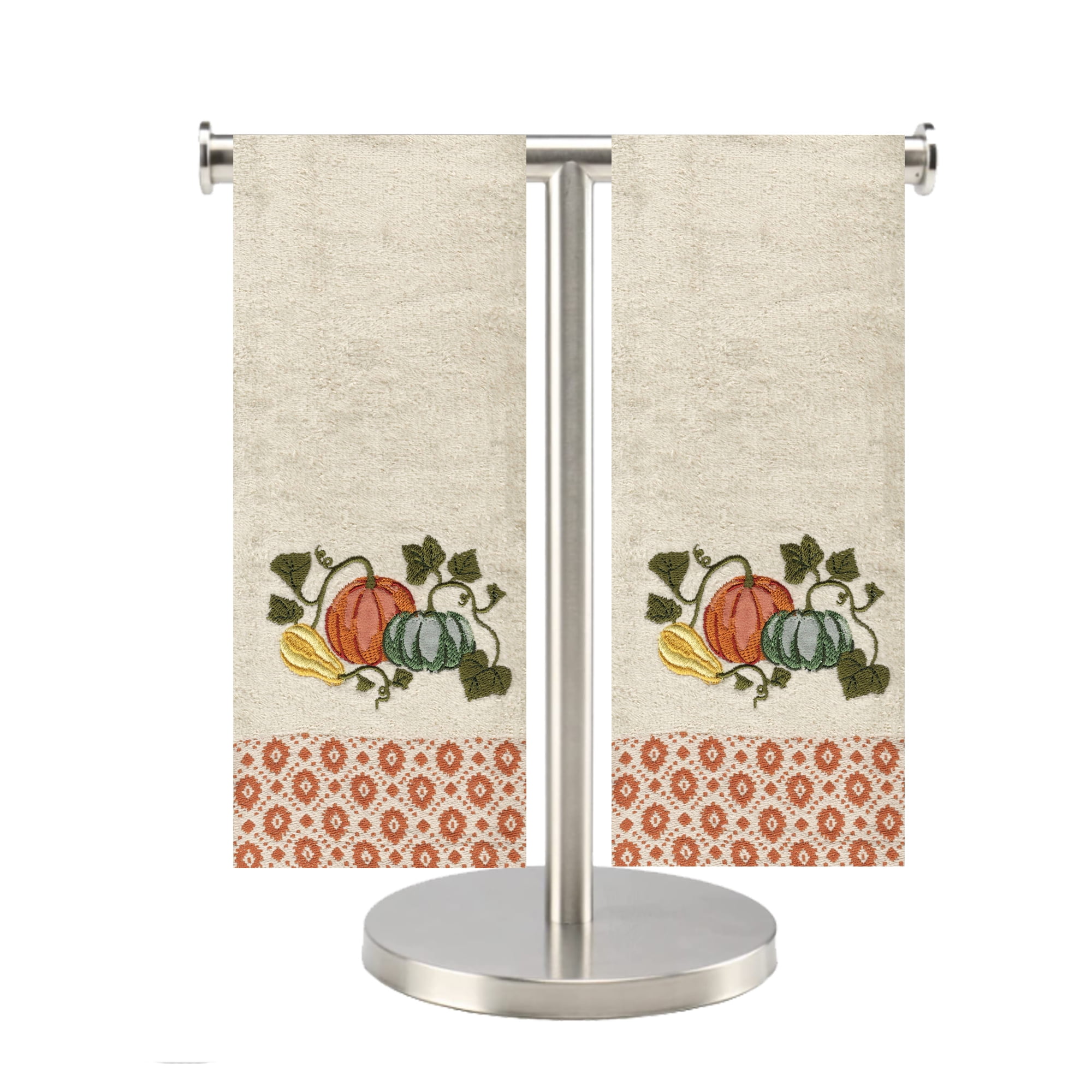 Beige Bath Hand Towels, 2 Piece, Fall Pumpkins Vines Celebrate Together