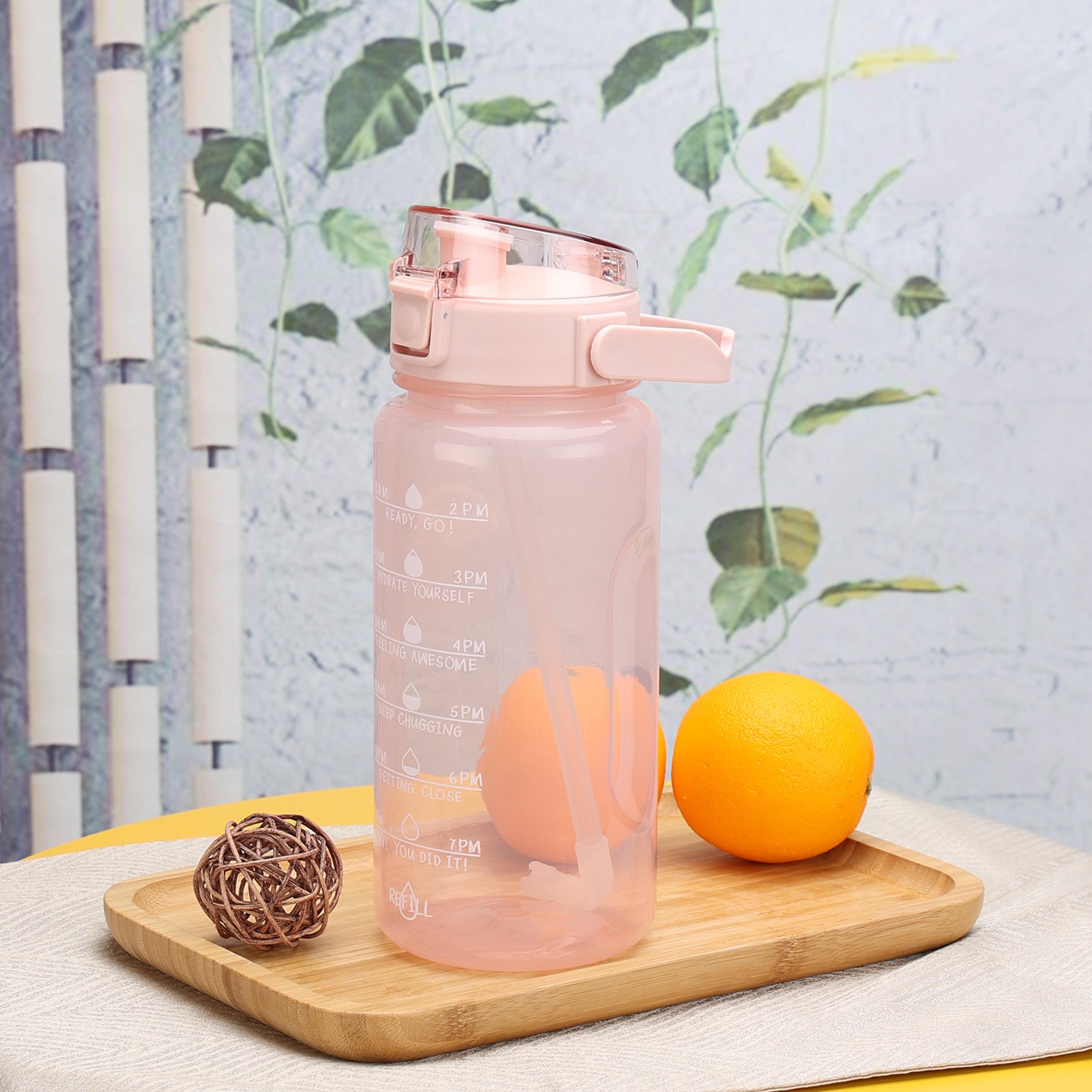 Mainstays 48 oz Pink Plastic Water Bottle with Handle and Built-In Phone Holder