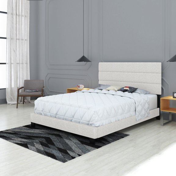 Boyd Sleep Sicily Off White Linen Queen Size Fully Upholstered Platform Bed Frame with Adjustable Headboard