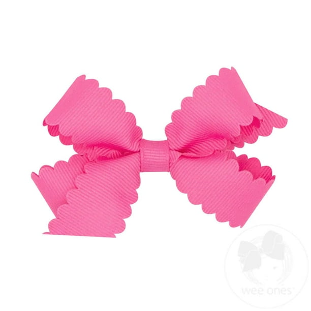 Wee Ones Lazo para el cabello clásico de grosgrain para niñas con bordes festoneados y centro envolvente liso en una pinza para el cabello WeeStay Mini rosa intenso