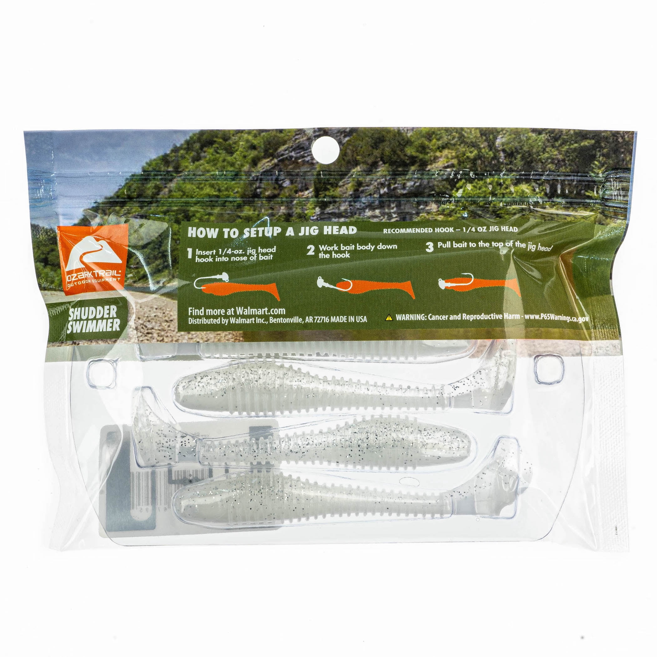 (2 pack) Ozark Trail 4" Shudder Swimmer, Pearl White Flash, 5 pieces Fishing Soft Baits