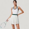 thumbnail image 2 of Women's Sleeveless Tennis Dress with Zip Front Contrast Trim Neckline and Pleated Skirt - Large, Green, 2 of 7