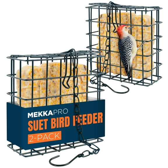 MEKKAPRO Double Delight Suet Feeder 2-Pack with Metal Chain, Dual Capacity, Weather-Resistant Hanging Bird Feeders - Easy to Use, Ideal for Clinging Birds, Woodpeckers, Nuthatches, Chickadees