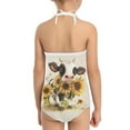 thumbnail image 5 of FOR U DESIGNS Cow Sunflower One Piece Swimsuit for Kids 9-10T Cute Baby Girls Bathing Suit Fashion Halter Beachwear Adorable Sleeveless Swimwear for Beach Surfing, 5 of 6
