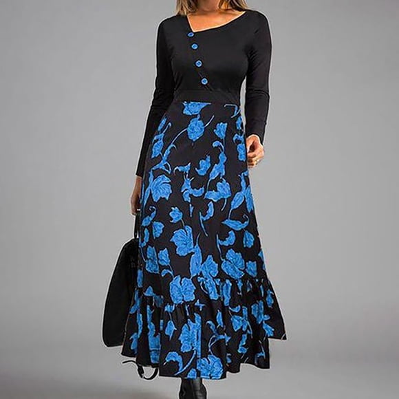pstuiky Summer Dresses for Women, Women Fashion Positioning Printed Long Sleeve Long Skirt Pocket Dress Wedding Guest Dresses Sale