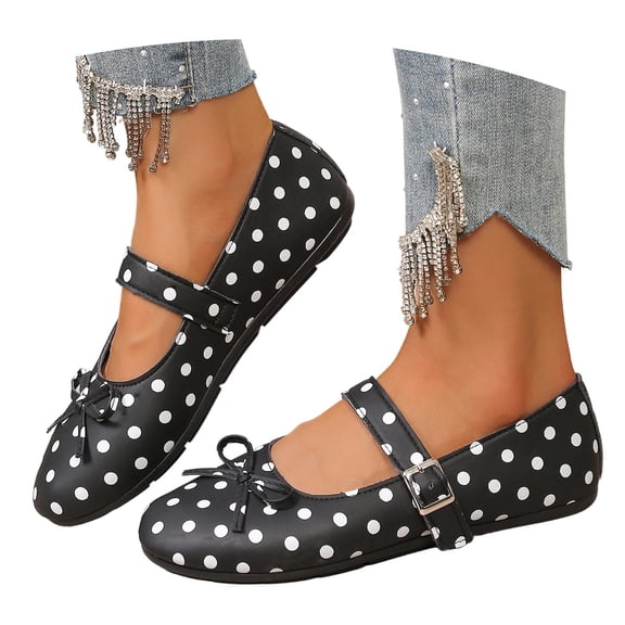 Women Casual Round Toe Lace Bow Buckle Festival Comfortable Walking Shoes Flat Ballet Style On Lightweight Breathable Non Daily Dressy