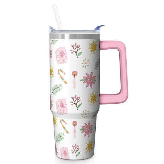 30oz Santa Tumbler with Lid and Straw, Stainless Steel Cup with Handle Travel Coffee Mug, Holiday Gifts for Women Men