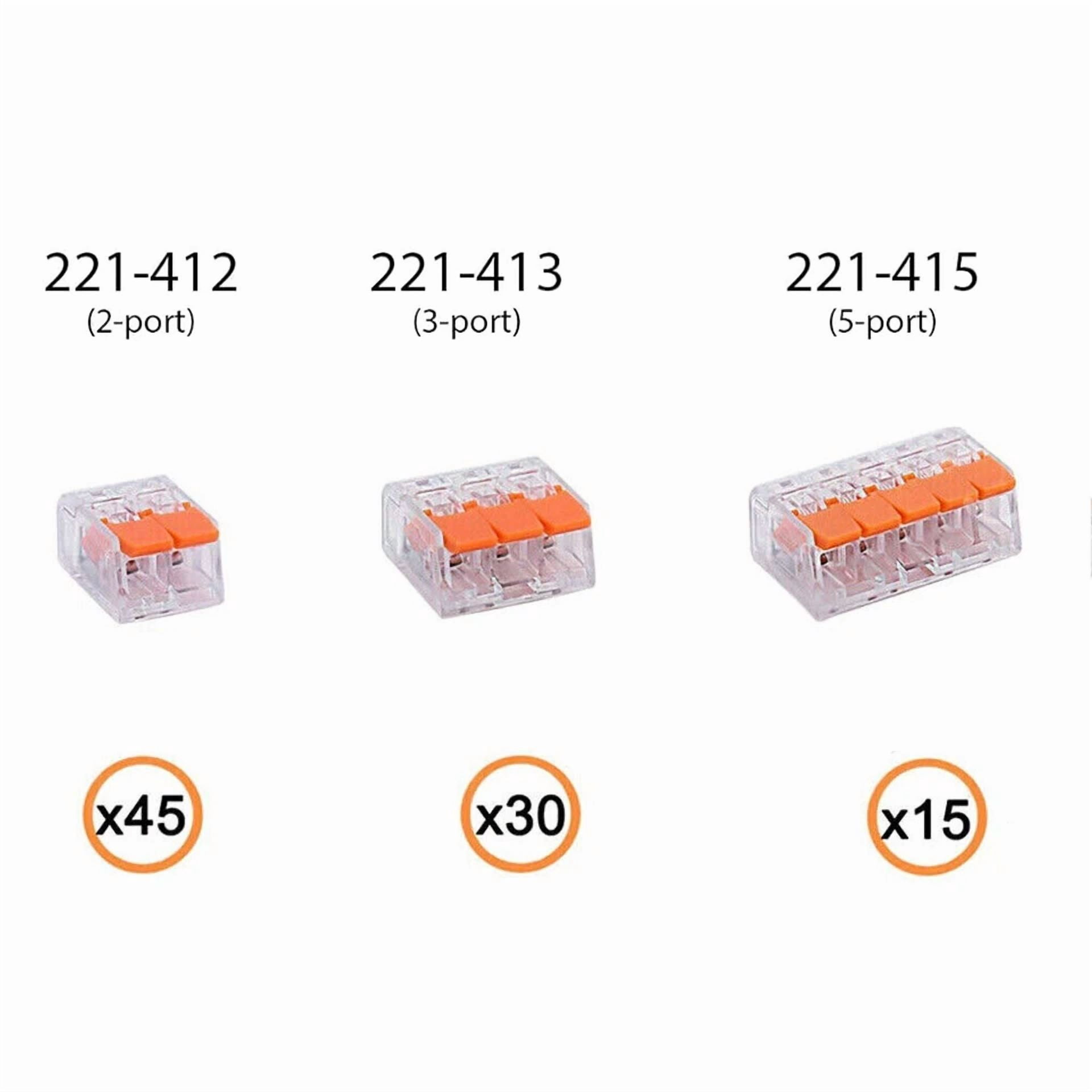 CIRCLE- 90Pcs For Wago 221 Lever Nuts Compact Splicing Wire Connectors 221-412 221-413