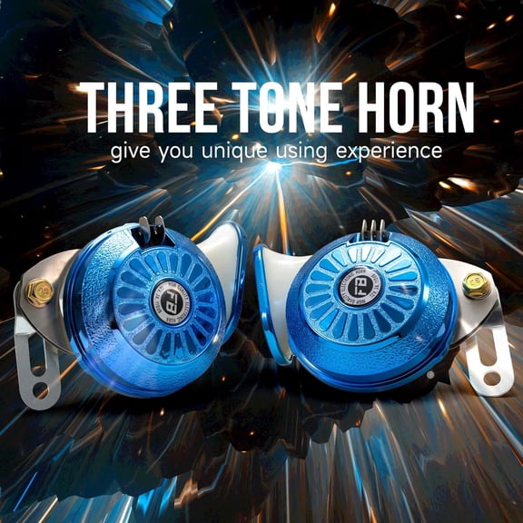 Loud Car Horn Kit, 3-Tone Train Horn with Different Sounds,130db High & Low Tone Truck Horns,12V Blue Fashion Dual Horns for Truck/Motorcycle/Car/E-Bike/SUV