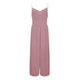 thumbnail image 4 of Jumpsuit Womens Casual Solid Color Two Pearl Strap Sweetheart V Neck High Waist Tube Jumpsuit Pants Summer Dressy Rompers Jumpsuit,Pink Women'S Polyester Jumpsuit M, 4 of 5