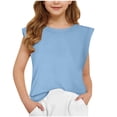 thumbnail image 2 of MKOSPLRT Girls Short Sleeve T Shirts Kids Summer Tops Sleeveless Crew Neck Lounge Tees Solid Color Comfy Tanks Loose Fit Tshirts 5-13Y, 2 of 9