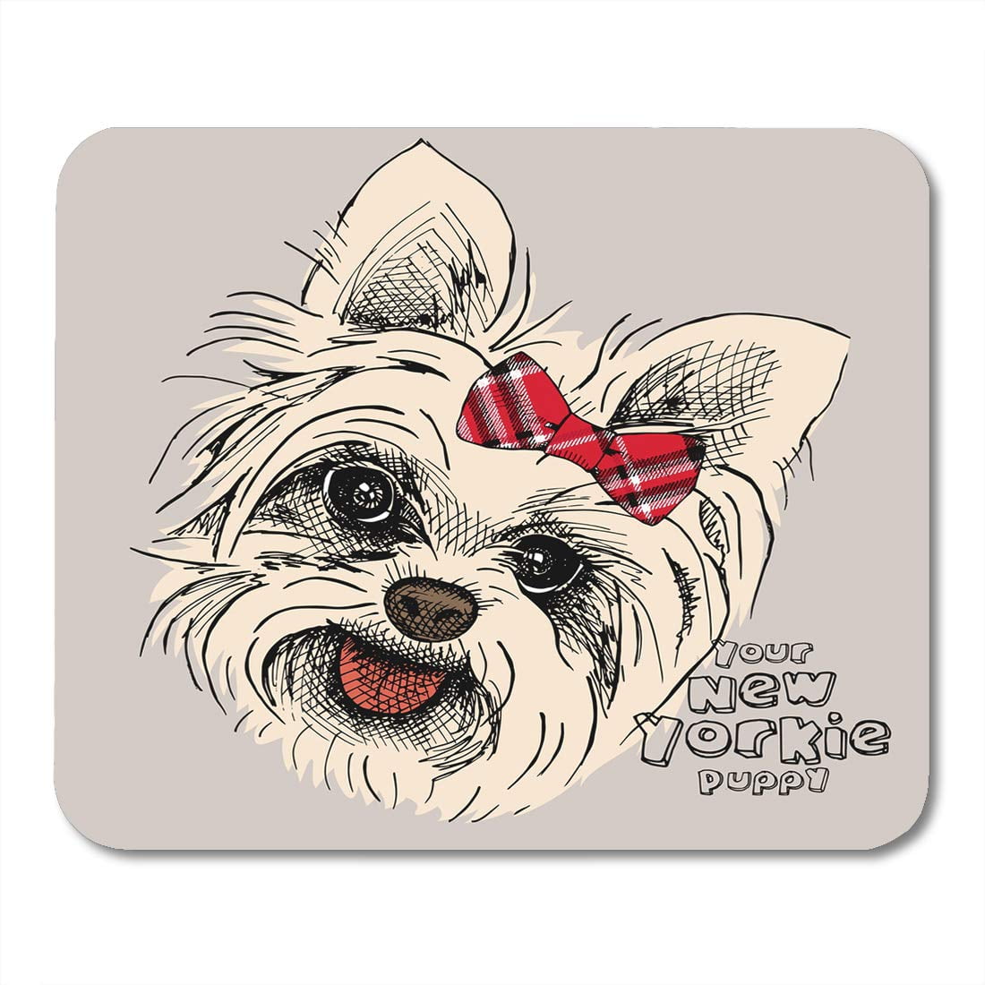Jsdart White Yorkie Black Drawing Portrait Of Dog Yorkshire Terrier With Bow Red Face Adorable Mousepad Mouse Pad Mouse Mat 9x10 Inch Walmart Canada