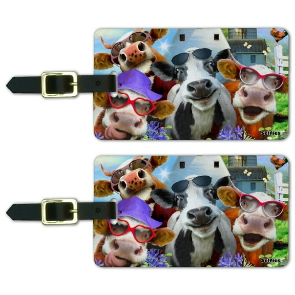 Udderly Cool Cow Farm Selfie Luggage ID Tags Suitcase Carry-On Cards - Set of 2