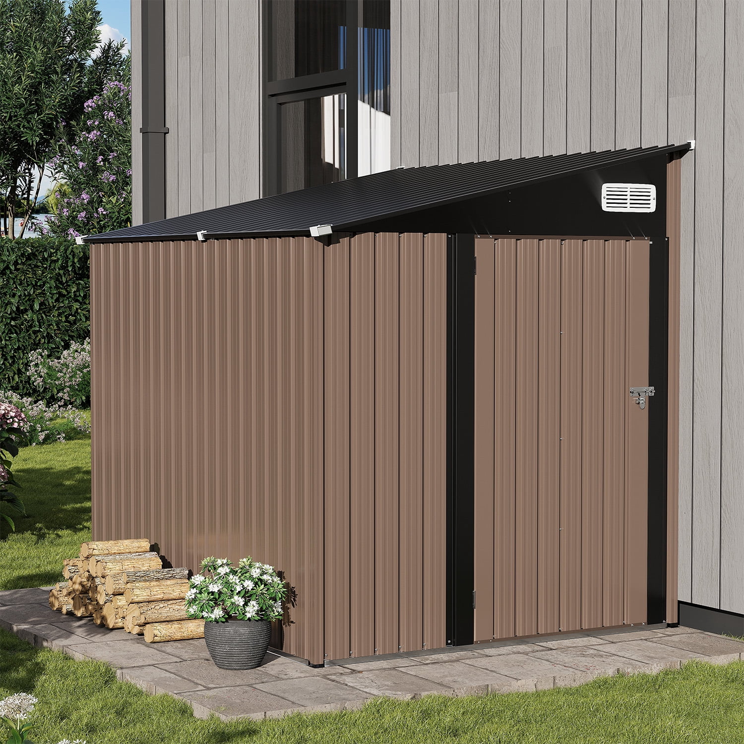 LazySunsets 6 x 4 ft Lean to Storage Shed, Outdoor Metal Storage