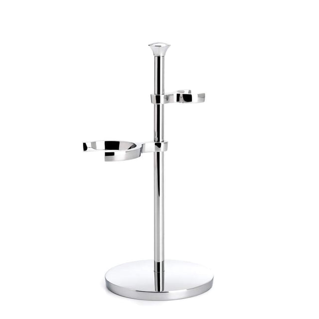 MHLE Juego de afeitado cromado con soporte para brochas y maquinillas de afeitar de la serie Purist