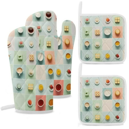 

Afternoon Tea Oven And Pot Holders Sets Heat Resistant Pads Kitchen Decor for Cooking Baking BBQ Grilling Christmas Kitchen Gifts