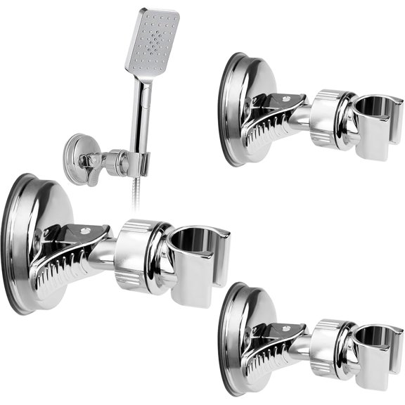 3PCS Wall Mount Adjustable Shower Head Holder, No Drill Removable Handheld Shower Wand Holder with Vacuum Suction Cup, Waterproof Shower Head Holder for Bathroom