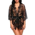 thumbnail image 3 of Mujeres Kimono Camisón Lencería de encaje Bata Sexy Malla Ropa de dormir, XL, Negro Noticed XX000064-22, 3 of 7