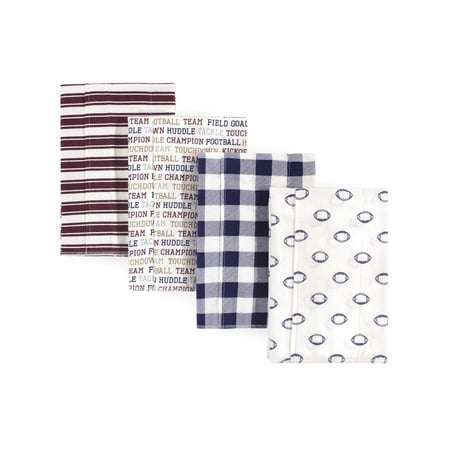 Hudson Baby Boy and Girl Flannel Burp Cloths, 4-Pack, Football
