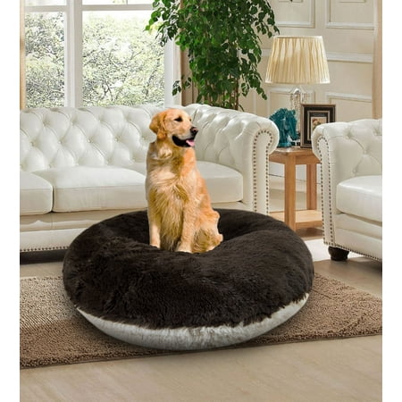 Bessie and Barnie Signature Blondie / Grizzly Bear Luxury Extra Plush Faux Fur Bagel Pet/Dog Bed