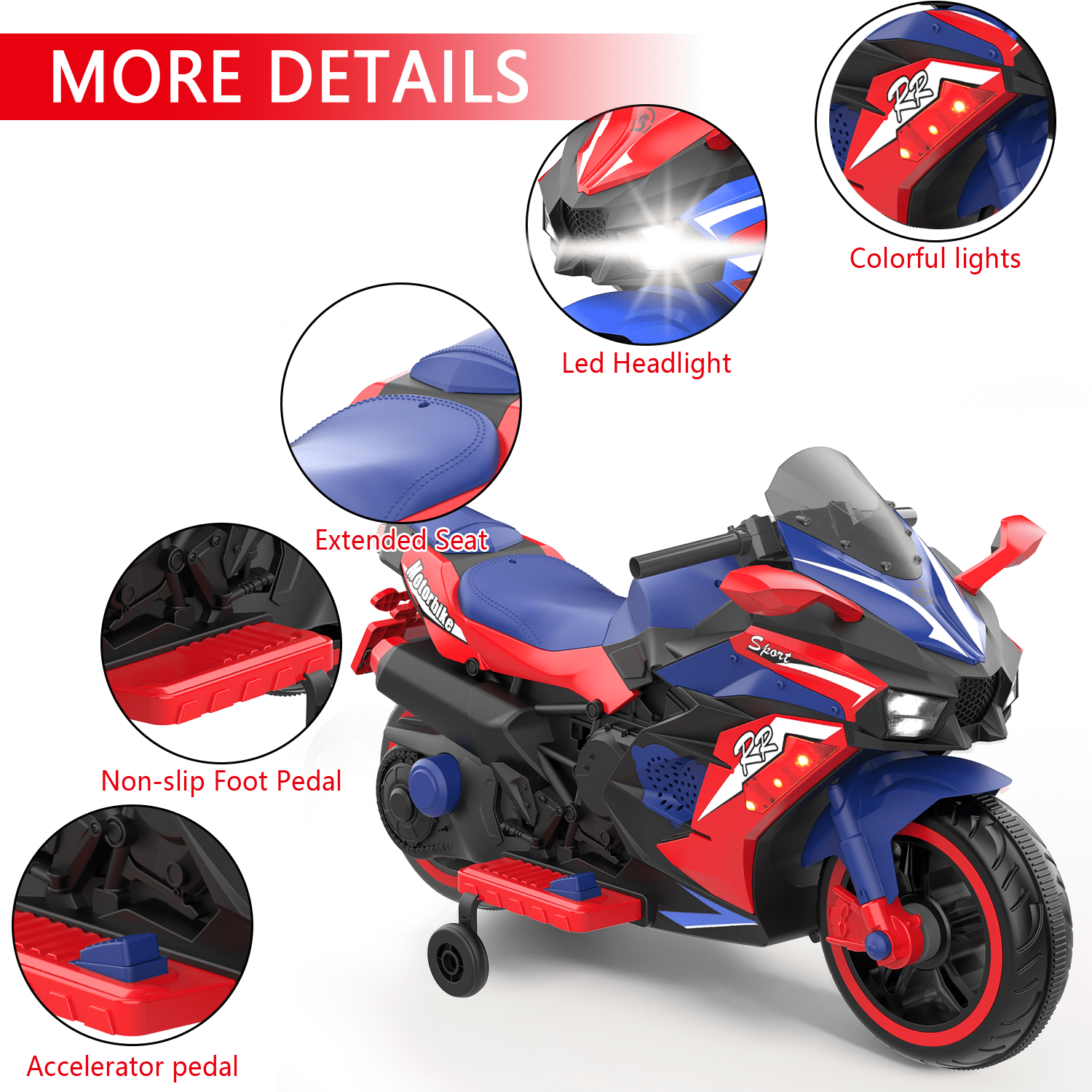 HNH 12V Ride on Motorcycle with Remote Control, Kids Electric Motorcycle with Music, Bluetooth, Lights