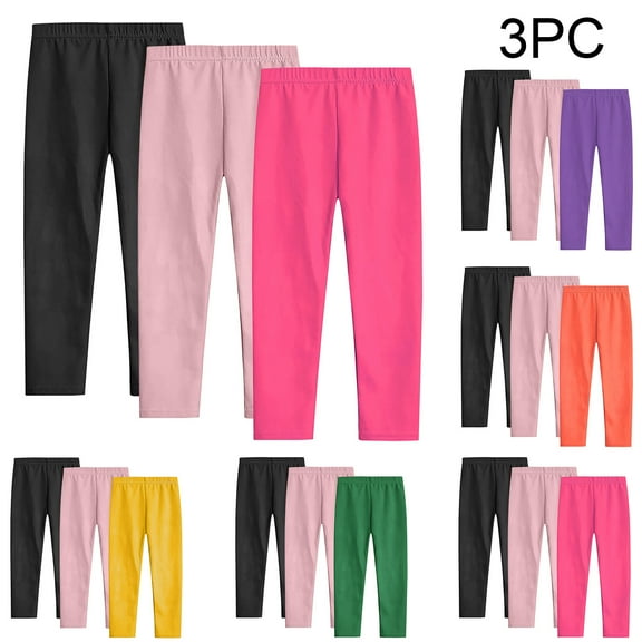 Ashirexll Leggings for Girls, Summer Pants, 3PC Solid Color Leggings for Girls 3-14Y Summer Casual Elastic Waist Long Pants