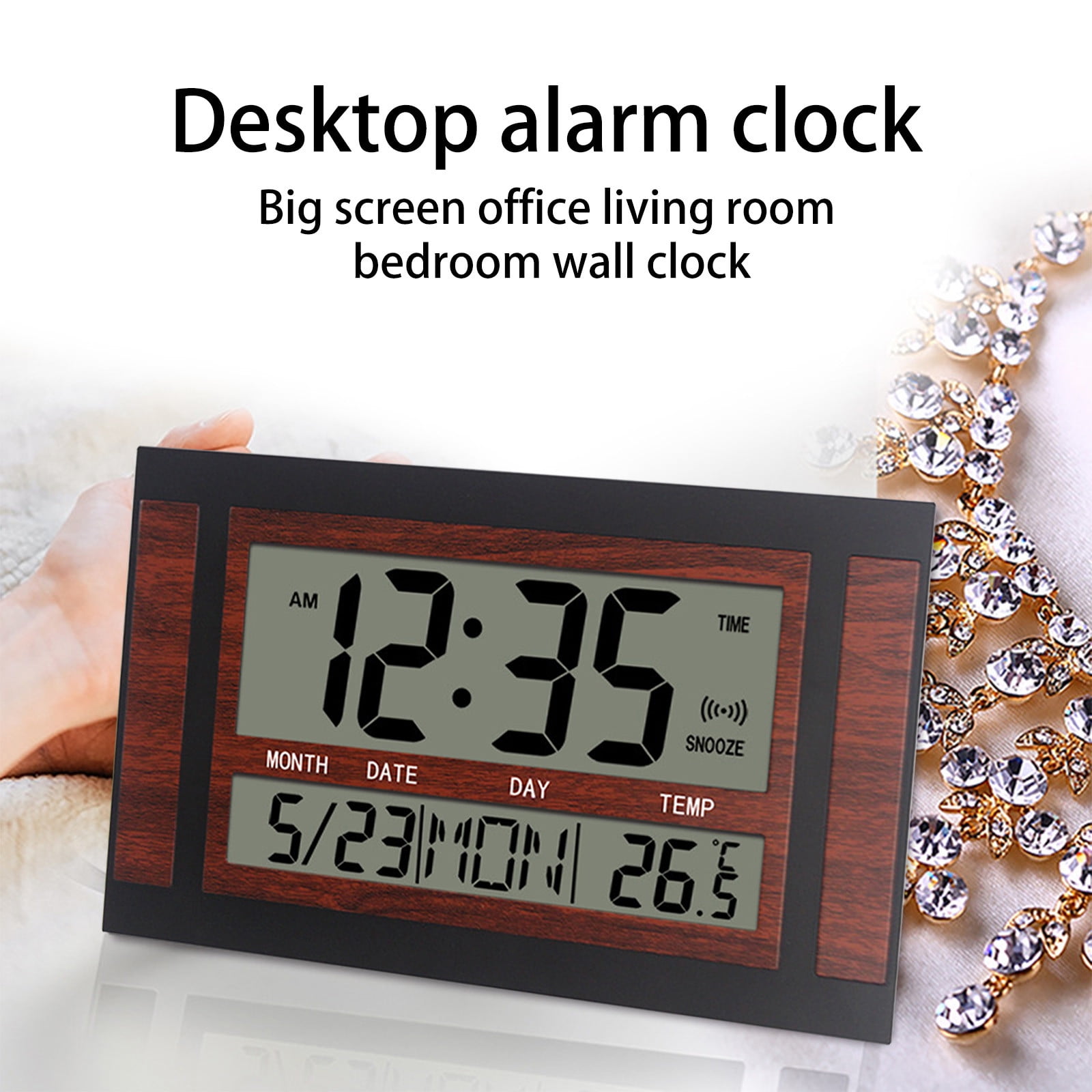 Large-Screen LCD Ultra-Quiet Electronic Wall Clock, Date, Time, Alarm Clock, Temperature Display, Aniversary Reminder Timer For Desktop/Wall, Staron Large-Screen LCD Ultra-Quiet