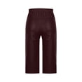 thumbnail image 5 of Women’s Faux Leather Capri Pants Elastic High Waist with Zipper & Button Closure, Loose Straight Wide Leg Cropped Trousers with Pockets Wine, 5 of 9
