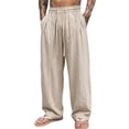 thumbnail image 2 of Blmnix Low Rise Pants for Men Baggy Linen Pants Palazzo Lightweight Pants Bottoms Yellow Long Straight-Leg Mens Pants Casual,XXXL, 2 of 9