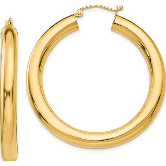 10K Yellow Gold Polished 5Mm Tube Hoop Earrings (Width 5) (Length 40) - Jbsp
