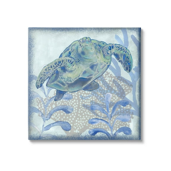 Vivid Tortoise Layered Aquatic Plants Animals & Insects Graphic Art Gallery Wrapped Canvas Print Wall Art