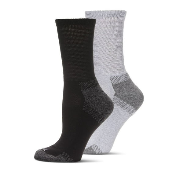 Wellfit 2 Pair Pack Unisex Diabetic Half Cushion Quarter Socks, 9-11, Gray Black