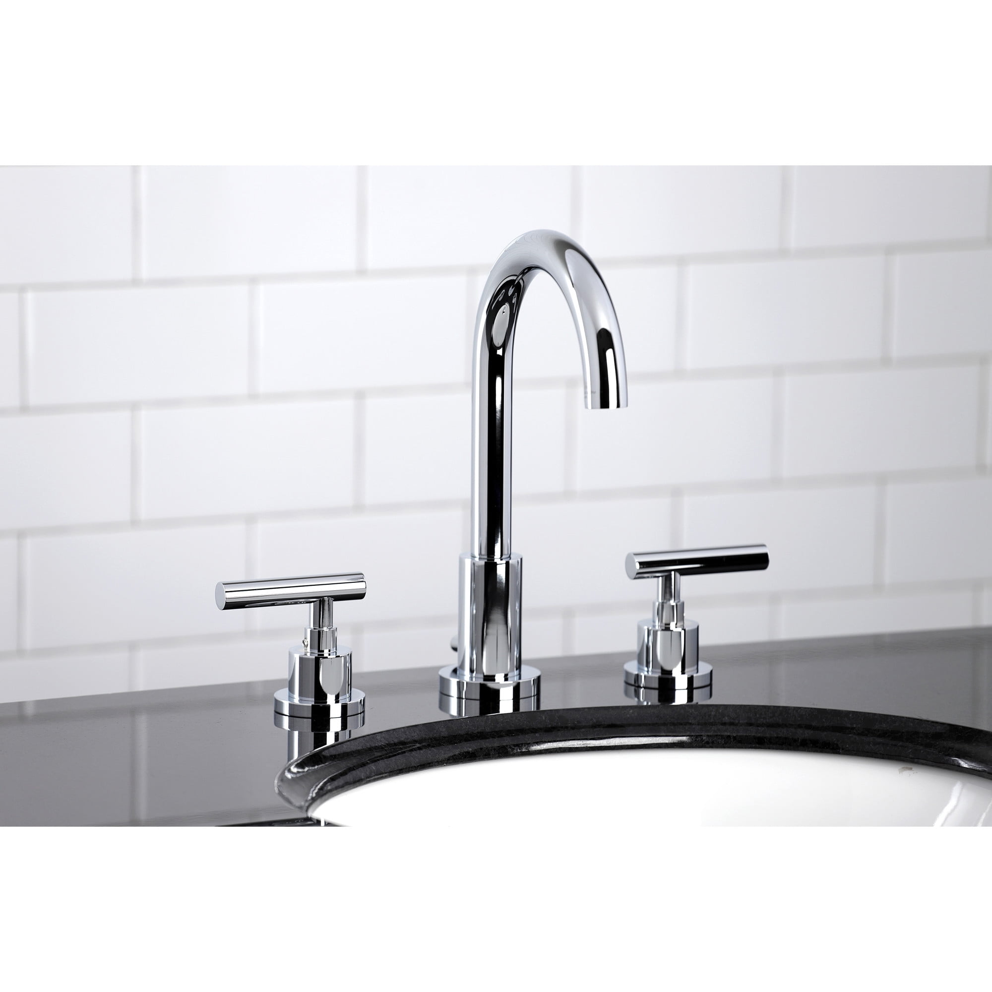 Kingston Brass FSC8921CML Manhattan Two-Handle 3-Hole Deck Mount Widespread Bathroom Faucet with Brass Pop-Up in Polished Chrome